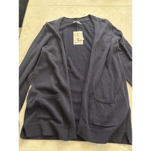 Women's Croft & Barrow Open Front Cardigan Navy Blue 3/4 Sleeves 2 Pockets‎ PS